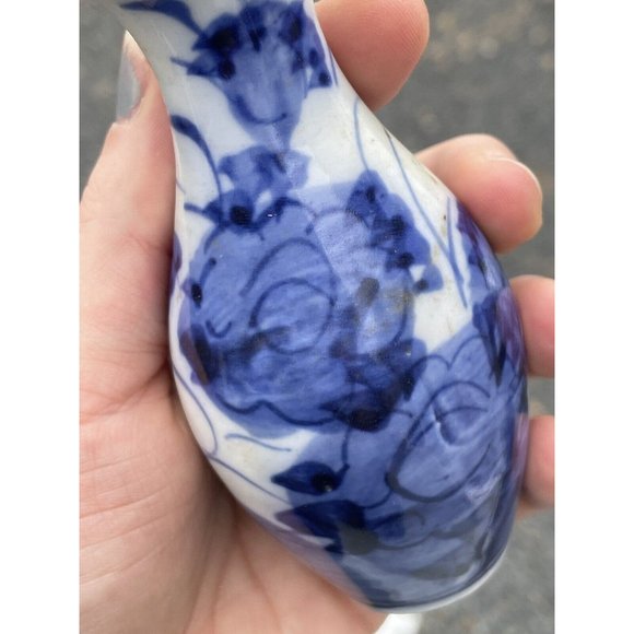 Antique Japanese Porcelain Hand Painted Blue White Ruffle Rimmed Vase Meiji 19th - Picture 8 of 14